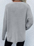 Momentlover Notched Long Sleeve Sweater
