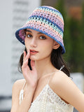 Momentlover Woven Short Brim Hollow Contrast Color Sun-Protection Hats&Caps Fisherman Hat