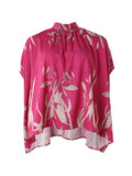 Momentlover Printed Pleated Loose High-low Mock Neck Blouses&shirts Tops