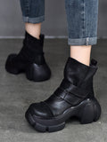 Momentlover Round-Toe Hook&Loop Platform Boots