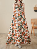 Momentlover Printed Sleeveless Loose Round-Neck Midi Dresses