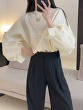 Momentlover Solid Color Elasticity Loose Batwing Sleeves Round-Neck Blouses&Shirts Tops