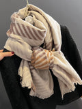 Momentlover Urban Imitated Cashmere Stripped Warm Shawl&Scarf