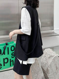Momentlover Tied Waist Split-Joint Asymmetric Sleeveless Loose V-neck Vest Outerwear