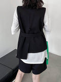 Momentlover Tied Waist Split-Joint Asymmetric Sleeveless Loose V-neck Vest Outerwear