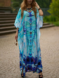 Momentlover Split-side Butterfly Print Short Sleeves Loose V-neck Maxi Dresses Beach Cover-Up