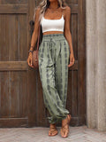High Waisted Loose Drawstring Elasticity Pleated Printed Knickerbockers Pants Trousers