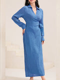 Momentlover Tied Solid Color Asymmetric Loose Long Sleeves V-Neck Maxi Dresses