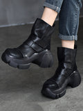 Momentlover Round-Toe Hook&Loop Platform Boots