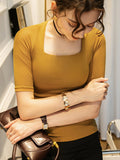 Momentlover Simple Solid Color Square-Neck Half Sleeves Shirt