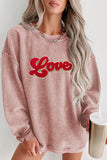 Momentlover LOVE Round Neck Dropped Shoulder Sweatshirt