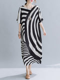 Momentlover Original Striped Irregularity Round-Neck Midi Dress