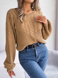 Momentlover Cable-Knit Round Neck Drop Shoulder Sweater