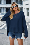Momentlover Round Neck Dropped Shoulder Slit Sweater