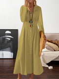 Momentlover Long Sleeves Loose Pleated Lapel Midi Dresses Shirt Dress