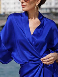 Momentlover Half Sleeves Loose Solid Color V-Neck Maxi Dresses