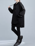 Momentlover Split-side Solid Color Pockets Drawstring Buttoned Raglan Sleeve Loose Hooded Hoodies Tops