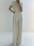 momentlover Urban Solid Color Pleats High Waisted Wide Leg Pants