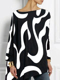 Momentlover Casual Loose Three-Quarter Sleeves Printed Asymmetric T-Shirts Tops