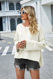 Momentlover High-Low Slit Round Neck Long Sleeve Sweater