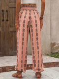High Waisted Loose Drawstring Elasticity Pleated Printed Knickerbockers Pants Trousers