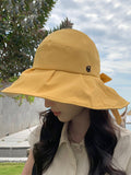 Momentlover Split-Joint Pleated Bowknot Sun Hat Fisherman Hat
