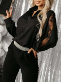 Momentlover Split-Joint Mesh Buttoned Loose Long Sleeves Lapel Blouses&Shirts Tops