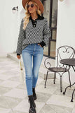 Momentlover Striped Collared Neck Buttoned Pullover Sweater