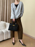 Momentlover Buttoned Asymmetric Loose Long Sleeves V-neck Sweater Tops