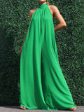 momentlover Sleeveless Wide Leg Solid Color High-Neck Jumpsuits