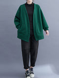 Momentlover Solid Color Pockets Loose Long Sleeves Collarless Outerwear
