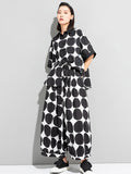 Momentlover Urban White Black Polk-Dot Printed Wide Leg Pants