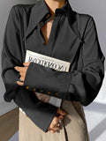 Momentlover Long Sleeves Loose Buttoned Lapel Blouses&Shirts Tops