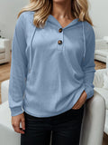 Momentlover Waffle-Knit Drawstring Quarter Button Hoodie
