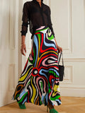 momentlover High Waisted Abstract Printed Skirts Bottoms