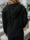 Momentlover Waffle-Knit Drawstring Quarter Button Hoodie