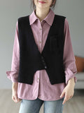 Momentlover Artistic Retro Sleeveless Irregularity Buttoned V-Neck Vest Top