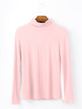 Momentlover Simple Long Sleeves Skinny Solid Color High-Neck T-Shirts