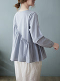 Momentlover Casual Loose Long Sleeves Solid Color Round-Neck T-Shirts Tops