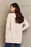 Momentlover Ninexis Full Size Buttoned Dropped Shoulder Raw Hem Pullover Sweater