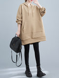 Momentlover Split-side Solid Color Pockets Drawstring Buttoned Raglan Sleeve Loose Hooded Hoodies Tops
