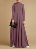 Momentlover Casual Loose 4 Colors High-Neck Long Sleeves Maxi Dress