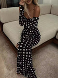 Momentlover Split-Joint Polka-Dot Pleated Skinny Long Sleeves Tube Maxi Dresses