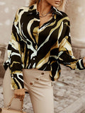 Momentlover Printed Buttoned Loose Long Sleeves Lapel Blouses&Shirts Tops