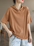 Momentlover Solid Color Hooded Short Sleeves Hooded T-Shirts Tops