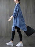Momentlover Striped Buttoned Loose Long Sleeves Blouses&Shirts Tops