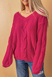 Momentlover Cable Knit V-Neck Sweater