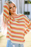 Momentlover Striped Round Neck Dropped Shoulder Pullover Sweater