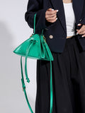 Momentlover Split-Joint Solid Color Drawstring Triangle Handbags