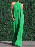 momentlover Sleeveless Wide Leg Solid Color High-Neck Jumpsuits